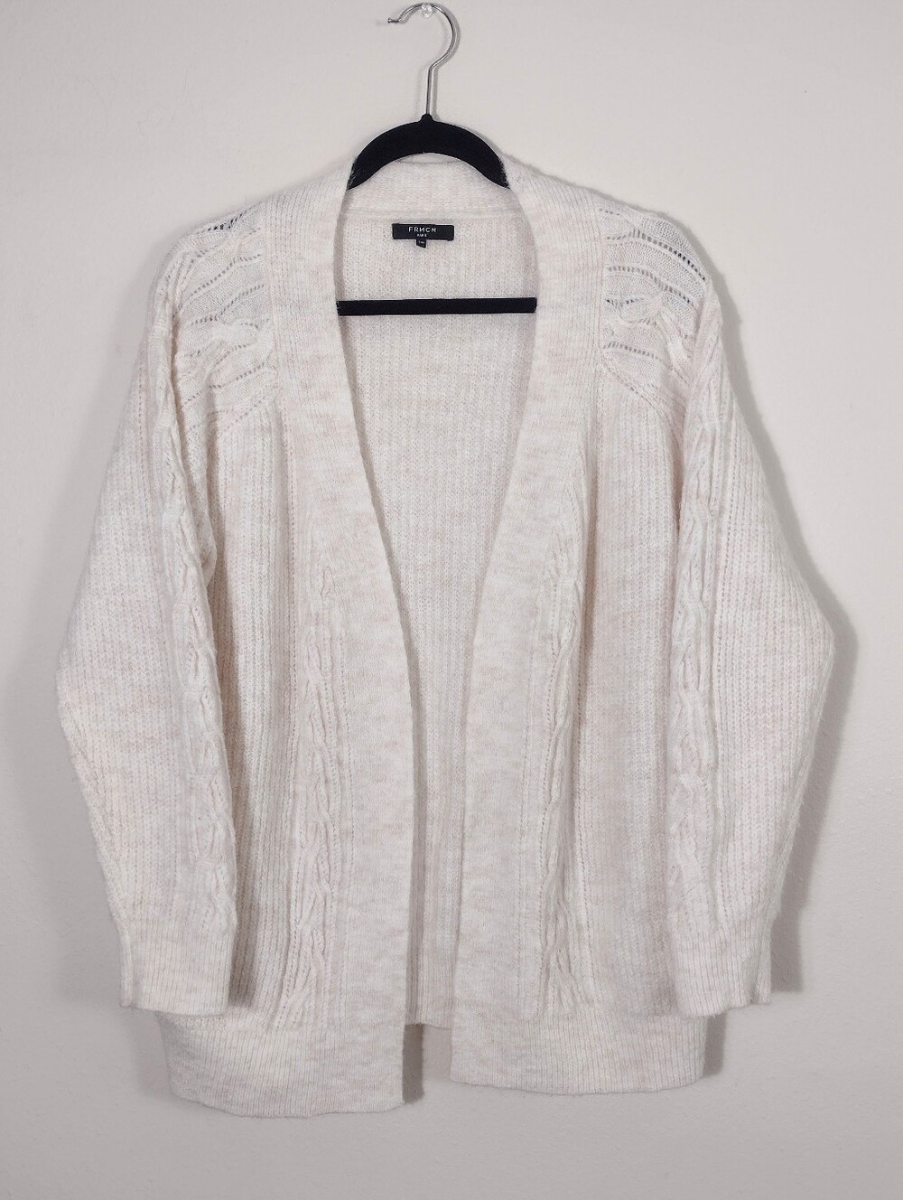 FRNCH Paris Open Front Long Sleeve Cable Knit Cardigan Sweater Size S/M